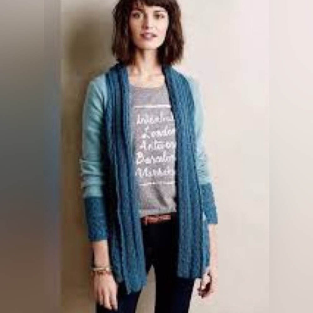 Anthropologie Knitted and Knotted Open Front Cardigan Jacket L EUC